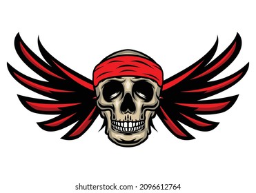 Skull head wearing bandana with wings