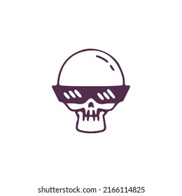 Skull head wearing cool sunglasses, illustration for t-shirt, sticker, or apparel merchandise. With doodle, retro, and cartoon style.