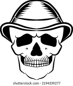 skull head wearing simple vector casual hat for logo design