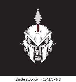 a skull head wearing warrior's helmet with a hand drawn style