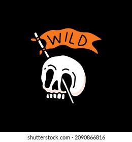 Skull head with wild flag. illustration for t shirt, poster, logo, sticker, or apparel merchandise.