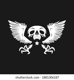 skull head with wings and claw logo. vector illustration
