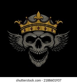 skull head with wings crown vector