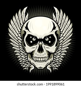 Skull Head with Wings detailed vector design illustration concept