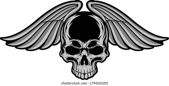 SKULL HEAD WITH WINGS ILLUSTRATION VECTOR DESIGN
