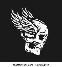 skull head with wings on the side bones. vector illustration