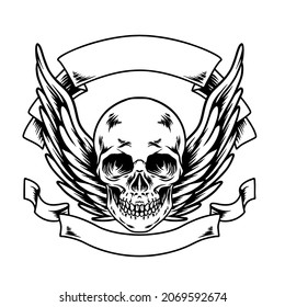 Skull Head With Wings Silhouette Illustration for your business or merchandise