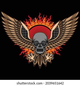 skull head and wings tattoo, vector EPS 10