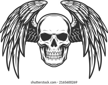 SKULL HEAD WITH WINGS VECTOR ILLUSTRATION DESIGN