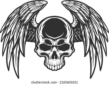 SKULL HEAD WINGS VECTOR ILLUSTRATION DESIGN