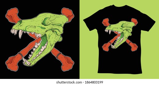 Skull of head wolf. hand drawn vector illustration.