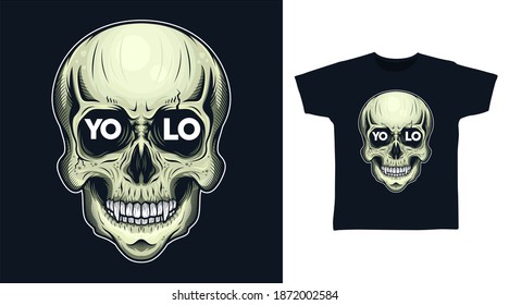 Skull heal yolo ilustración vectorial detallada diseño de camisetas