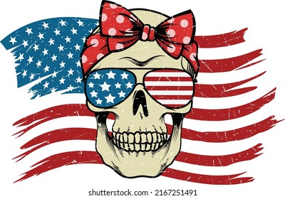 Skull with Headband and Glasses with American Flag design for 4th of July