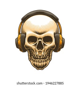 Skull with Headphone hand drawn vector