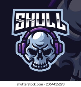 Skull With Headphone Mascot Gaming Logo Template