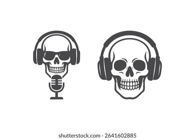 Skull Headphone Mic Silhouette Vector
