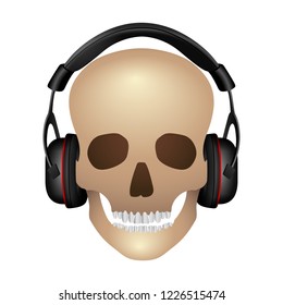 Skull with headphone on a white background. Vector illustration.