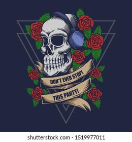 skull headphone rose vector illustration for your company or brand