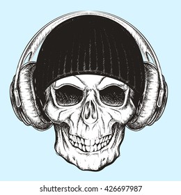 skull in headphones