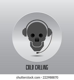 Skull with headphones, Cold calling icon.