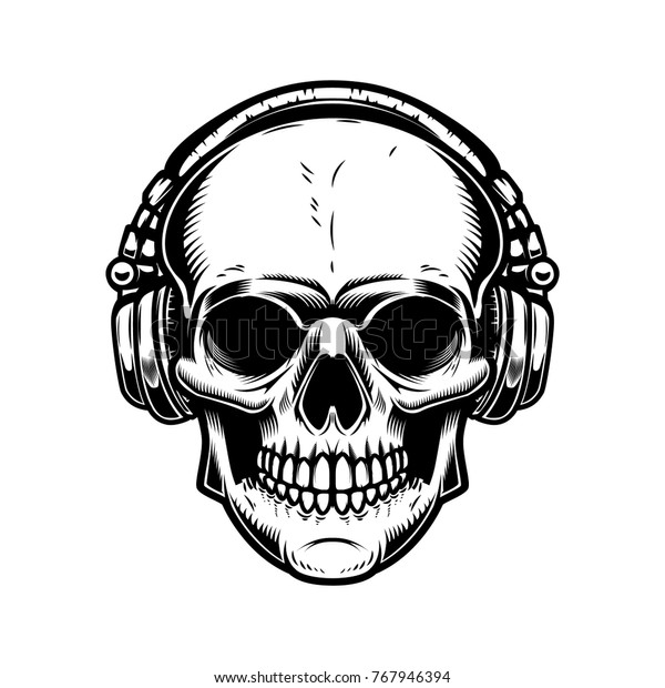 Skull Headphones Design Element Poster Emblem Stock Vector (Royalty ...