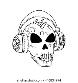 Skull Headphones Hand Drawing Illustration Stock Vector (Royalty Free ...