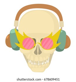 Skull with headphones icon. Cartoon illustration of skull with headphones vector icon for web