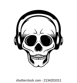 Skull with headphones listening to music drawing	