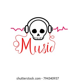 Skull with headphones music tshirt vector illustration.