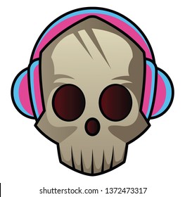 Skull with headphones on  illustration vector on white background 