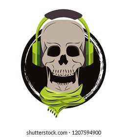 Skull with headphones and scarf