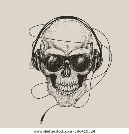 Skull Headphones Sunglasses Prints Design Tshirts Tattoo Stock Vector ...