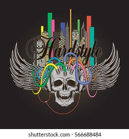 Skull in a headphones. Vector flat illustration.