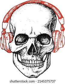 Skull With Headphones Vector ilustración