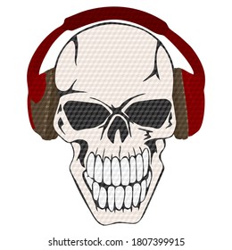 Calavera Con Ilustración Del Vector De Auriculares. El Calavero Con Patrón De Cubo Aislado En Fondo Blanco