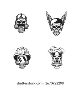 skull heads black and white vector 3