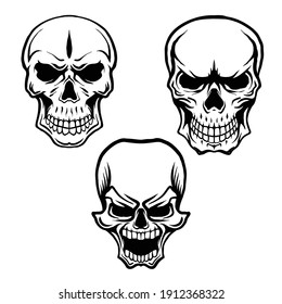 Skull Heads Drawing Isolated White Background Stock Vector (Royalty ...