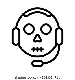 Skull with headset icon, vector illustration. Editable stroke.