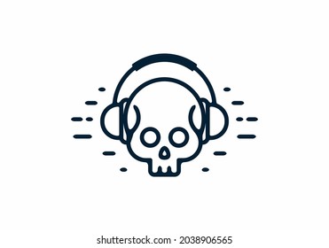 Skull with headset line art design