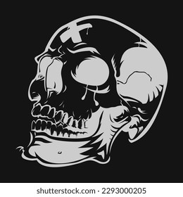 skull  headwhite on black highlight vector halftone 