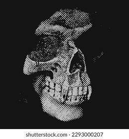 skull  headwhite on black highlight vector halftone 