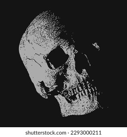 skull  headwhite on black highlight vector halftone 
