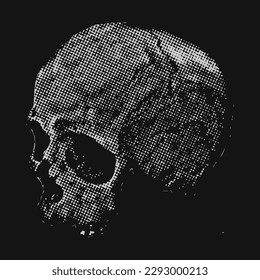 skull  headwhite on black highlight vector halftone 