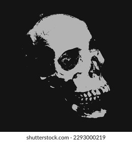 skull  headwhite on black highlight vector halftone 