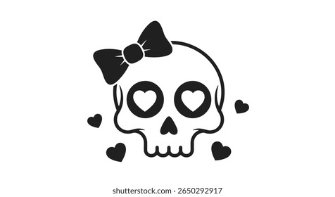 Skull with Heart Eyes and a Bow A Symbol of Dark Romance and Passion