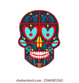 Skull with heart eyes isolated on the white background. Valentine day illustration.