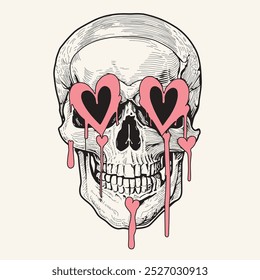 skull heart eyes pink cute