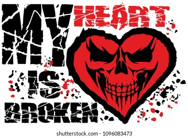 skull with heart, grunge vintage design t shirts