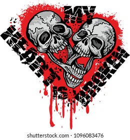 skull with heart, grunge vintage design t shirts