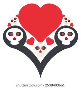 Skull and Heart Illustration isolated on white background